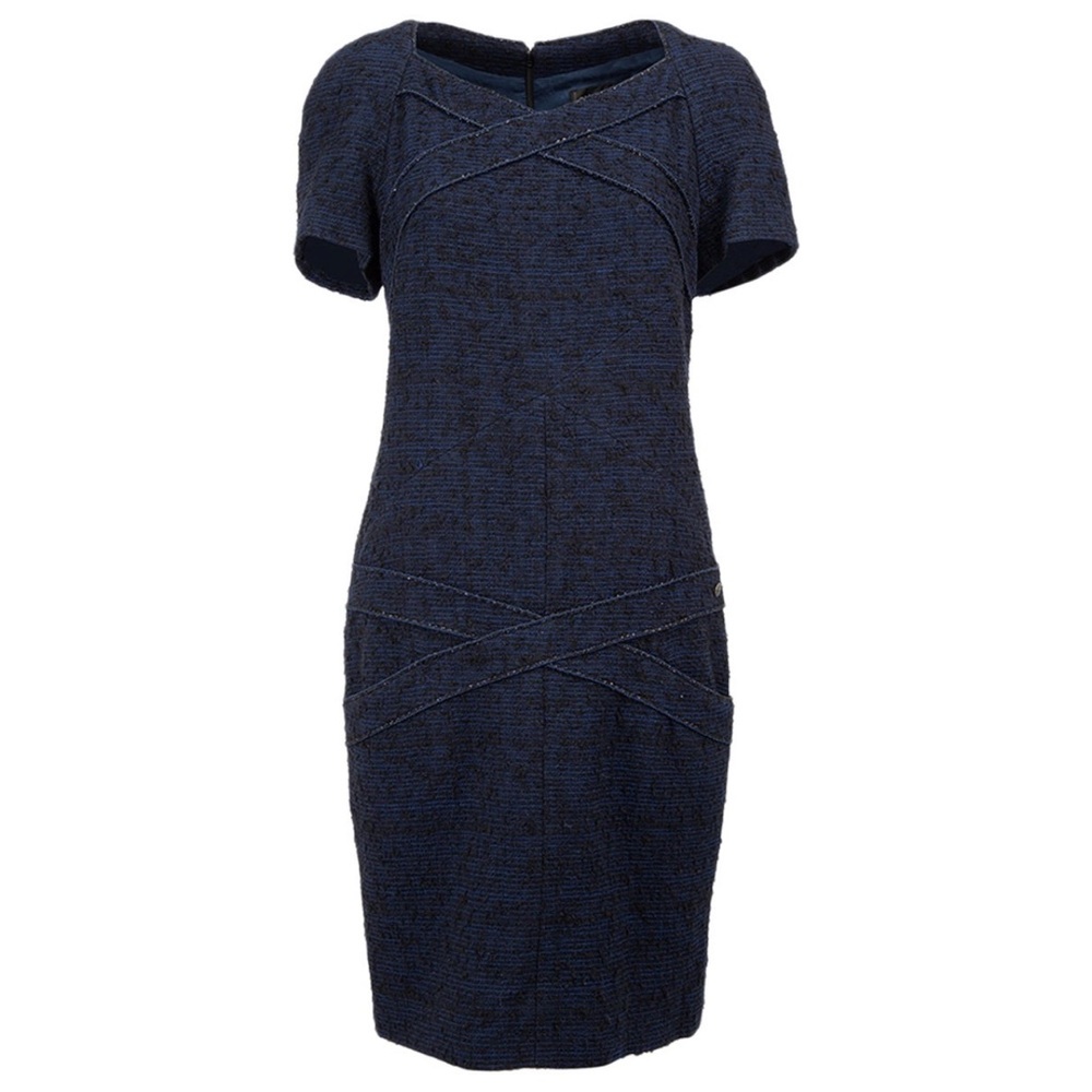 CHANEL Blue Tweed dress with pockets Size 42